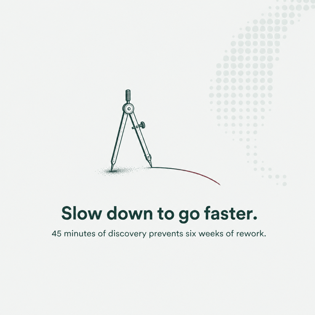 Slow down to go faster — 45 minutes of discovery prevents six weeks of rework