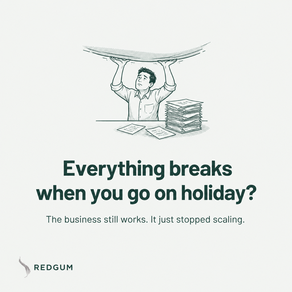 Everything breaks when you go on holiday? The business still works — it just stopped scaling.