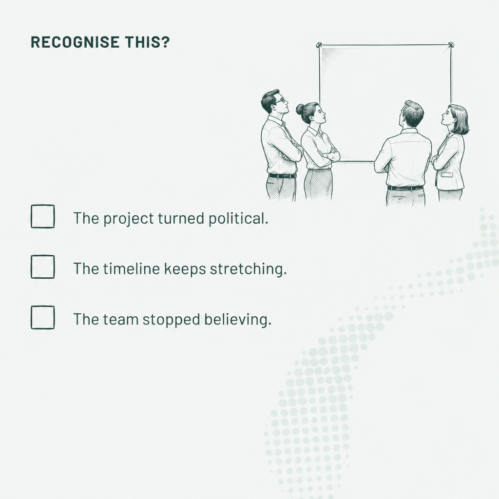 Recognise this? The project turned political, the timeline keeps stretching, the team stopped believing.
